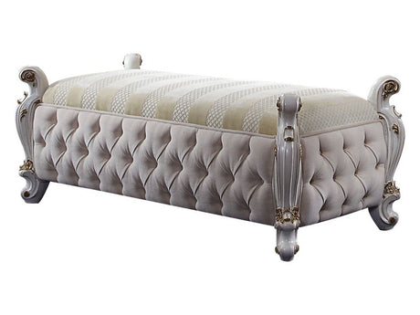 Picardy Fabric & Antique Pearl Bench - Ornate Home