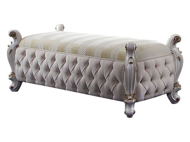 Picardy Fabric & Antique Pearl Bench - Ornate Home