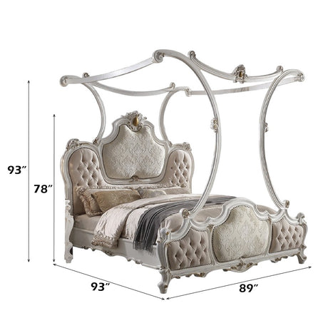 Picardy Fabric & Antique Pearl California King Bed (Canopy) - Ornate Home