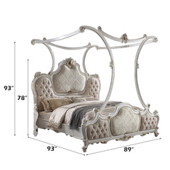 Picardy Fabric & Antique Pearl California King Canopy Bed - Ornate Home