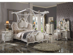 Picardy Fabric & Antique Pearl California King Canopy Bed - Ornate Home