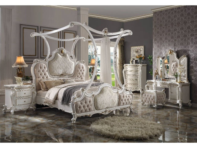 Picardy Fabric & Antique Pearl California King Canopy Bed - Ornate Home