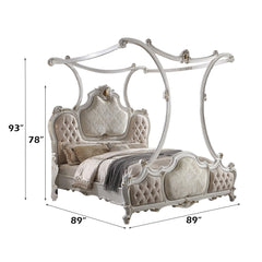 Picardy Fabric & Antique Pearl Eastern King Canopy  Bed - Ornate Home