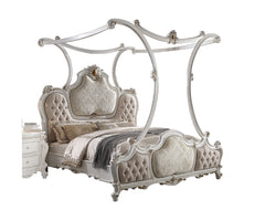 Picardy Fabric & Antique Pearl Eastern King Canopy  Bed - Ornate Home