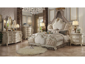 Picardy Fabric & Antique Pearl Queen Bed - Ornate Home