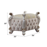 Picardy Fabric & Antique Pearl Vanity Stool - Ornate Home