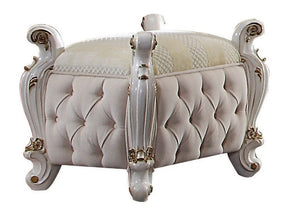 Picardy Fabric & Antique Pearl Vanity Stool - Ornate Home