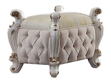 Picardy Fabric & Antique Pearl Vanity Stool - Ornate Home
