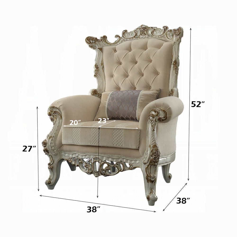 Picardy II Fabric & Antique Pearl Accent Chair & Pillow - Ornate Home