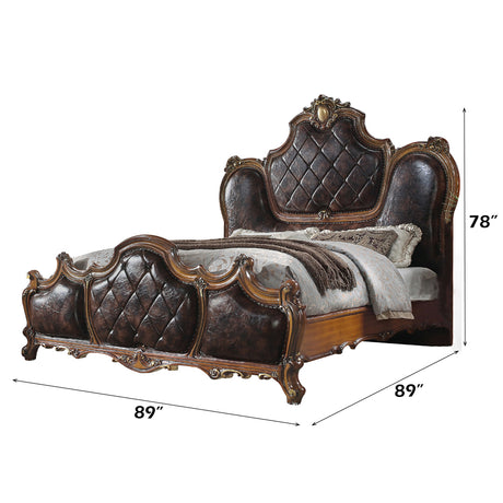 Picardy PU & Honey Oak Eastern King Bed - Ornate Home