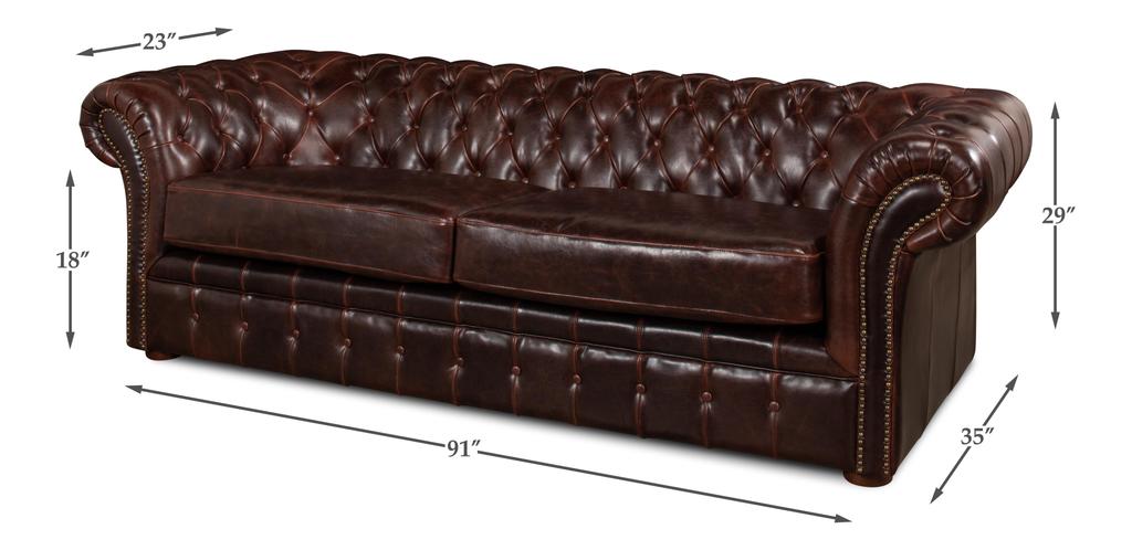 Piccadilly Brown Sofa Club Leather - Ornate Home