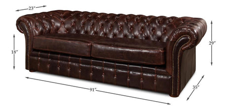 Piccadilly Brown Sofa Club Leather - Ornate Home