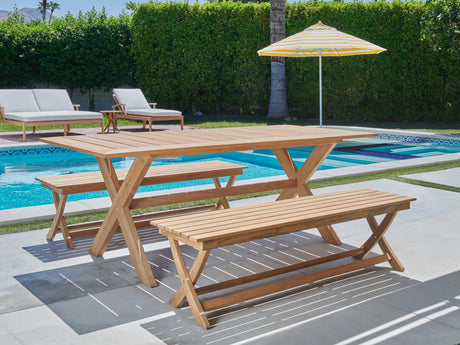 Picnic 3-Person Teak Outdoor Bench - Ornate Home