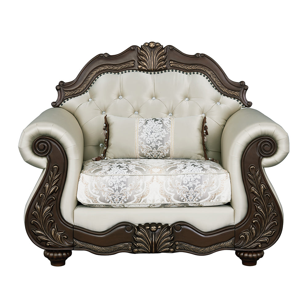 Pierce Beige & Cherry Chair W/Pillow - Ornate Home
