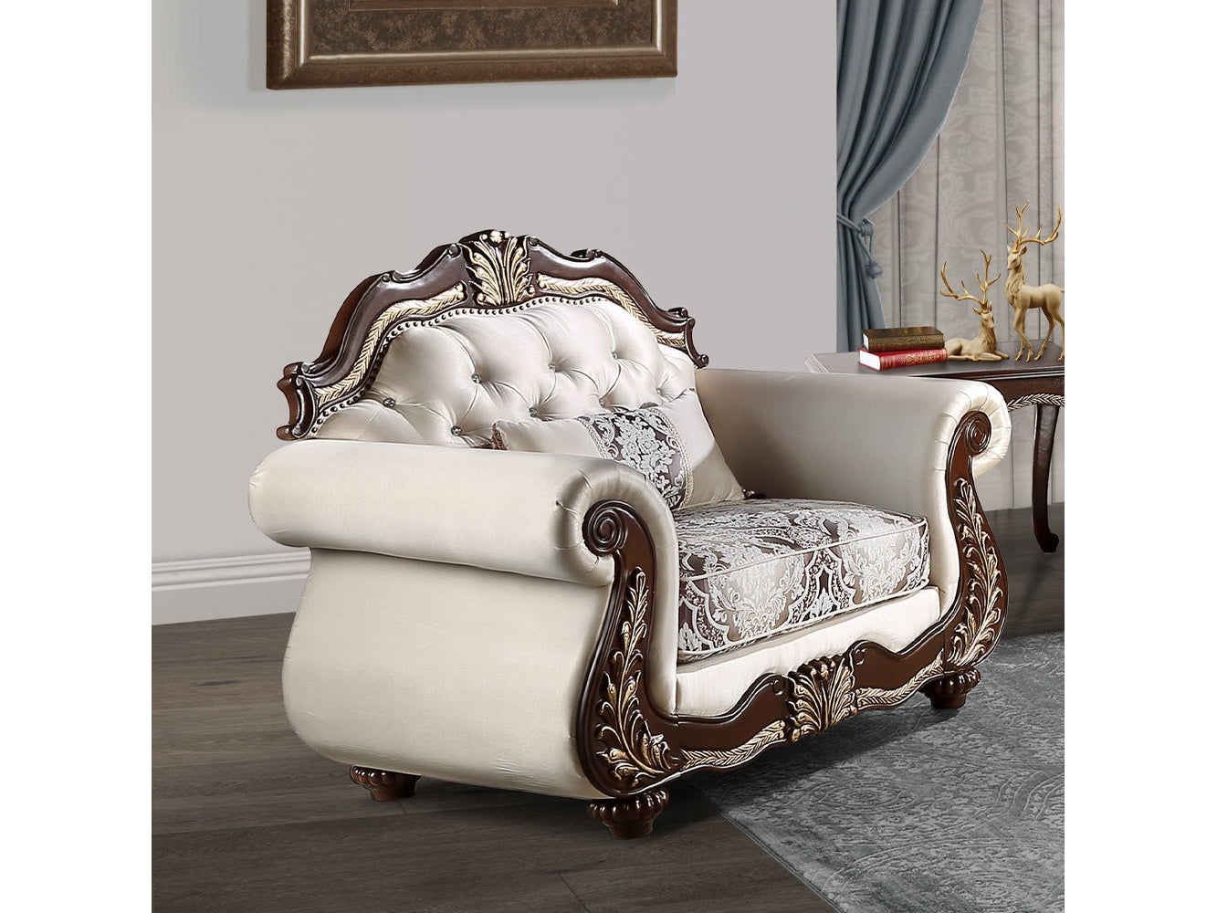 Pierce Beige & Cherry Chair W/Pillow - Ornate Home