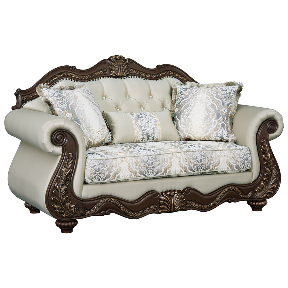 Pierce Beige & Cherry Loveseat W/3 Pillows - Ornate Home