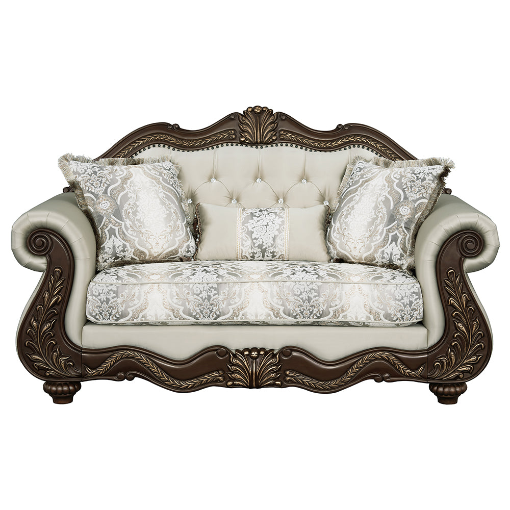 Pierce Beige & Cherry Loveseat W/3 Pillows - Ornate Home