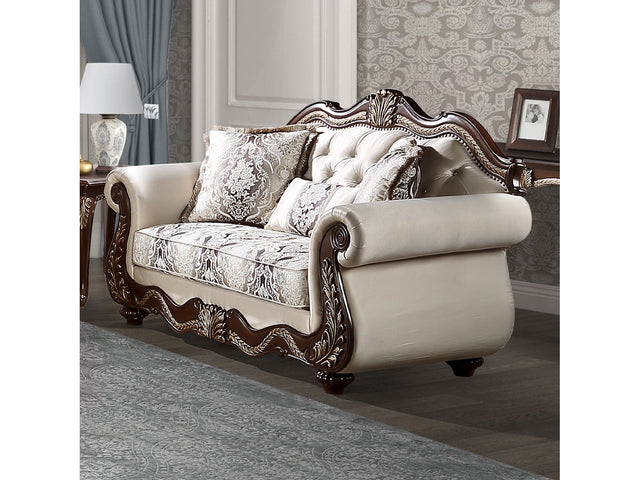 Pierce Beige & Cherry Loveseat W/3 Pillows - Ornate Home