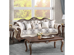 Pierce Beige & Cherry Sofa W/5 Pillows - Ornate Home