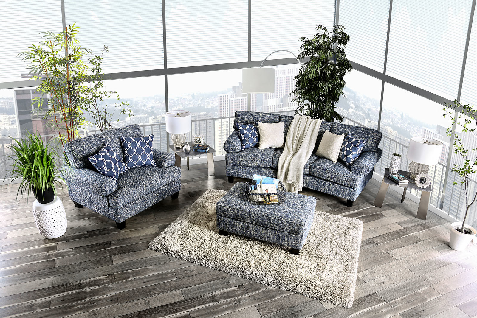 Pierpont Blue Fabric Sofa