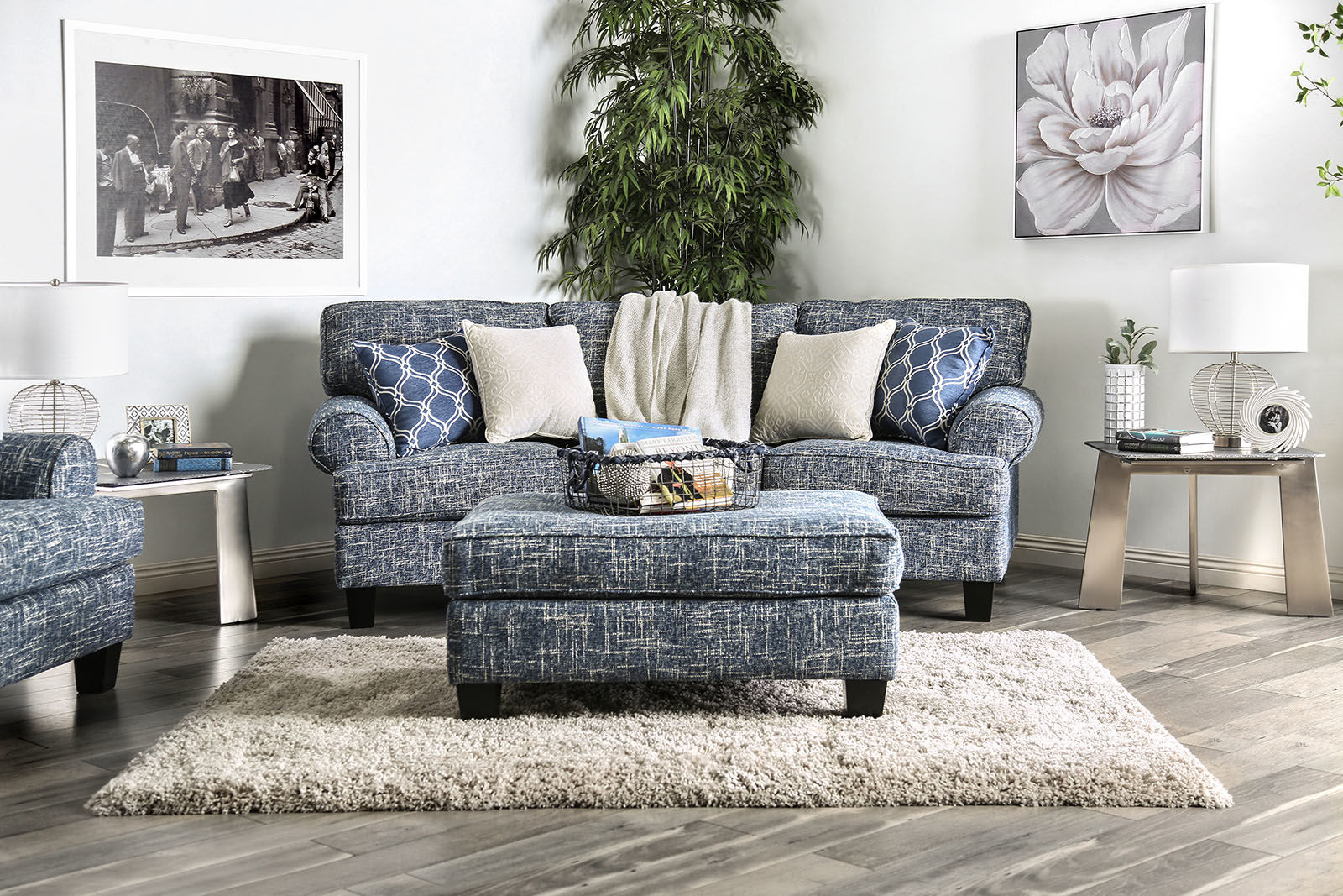 Pierpont Blue Fabric Sofa - Thumbnail 4