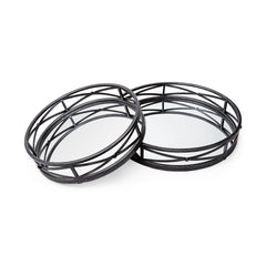 Piers Black Metal Mirrored Round Trays (Set of 2)