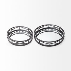 Piers Black Metal Mirrored Round Trays (Set of 2)