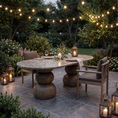 Pietra Dark Emperador Marble Indoor Outdoor Patio Oval Dining Table - Ornate Home