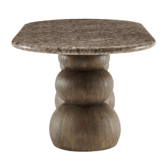 Pietra Dark Emperador Marble Indoor Outdoor Patio Oval Dining Table - Ornate Home