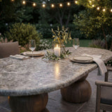 Pietra Dark Emperador Marble Indoor Outdoor Patio Oval Dining Table - Ornate Home
