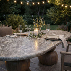 Pietra Dark Emperador Marble Indoor Outdoor Patio Oval Dining Table - Ornate Home