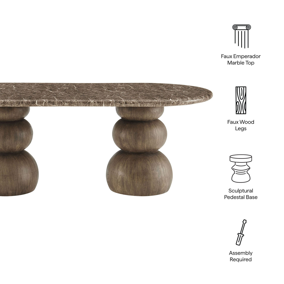 Pietra Dark Emperador Marble Indoor Outdoor Patio Oval Dining Table - Ornate Home