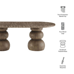 Pietra Dark Emperador Marble Indoor Outdoor Patio Oval Dining Table - Ornate Home