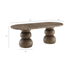 Pietra Dark Emperador Marble Indoor Outdoor Patio Oval Dining Table - Ornate Home