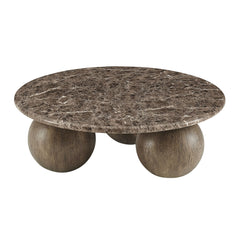 Pietra Dark Emperador Marble Indoor Outdoor Patio Round Coffee Table - Ornate Home