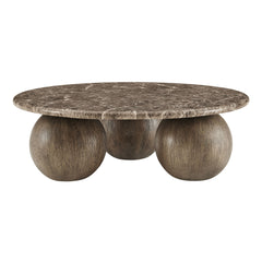 Pietra Dark Emperador Marble Indoor Outdoor Patio Round Coffee Table - Ornate Home