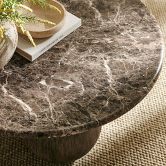 Pietra Dark Emperador Marble Indoor Outdoor Patio Round Coffee Table - Ornate Home
