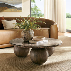 Pietra Dark Emperador Marble Indoor Outdoor Patio Round Coffee Table - Ornate Home