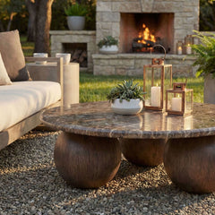 Pietra Dark Emperador Marble Indoor Outdoor Patio Round Coffee Table - Ornate Home