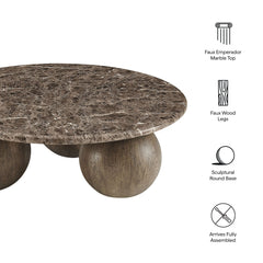 Pietra Dark Emperador Marble Indoor Outdoor Patio Round Coffee Table - Ornate Home