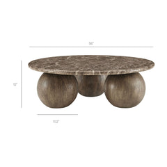 Pietra Dark Emperador Marble Indoor Outdoor Patio Round Coffee Table - Ornate Home
