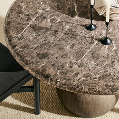 Pietra Dark Emperador Marble Indoor Outdoor Patio Round Dining Table - Ornate Home
