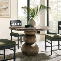 Pietra Dark Emperador Marble Indoor Outdoor Patio Round Dining Table - Ornate Home