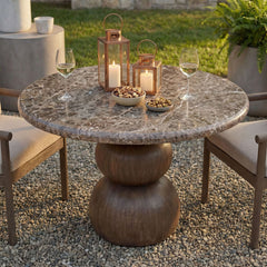 Pietra Dark Emperador Marble Indoor Outdoor Patio Round Dining Table - Ornate Home