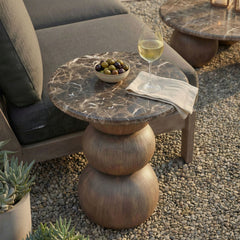 Pietra Dark Emperador Marble Indoor Outdoor Patio Round Side Table - Ornate Home