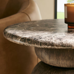 Pietra Dark Emperador Marble Indoor Outdoor Patio Round Side Table - Ornate Home