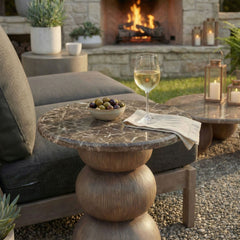 Pietra Dark Emperador Marble Indoor Outdoor Patio Round Side Table - Ornate Home