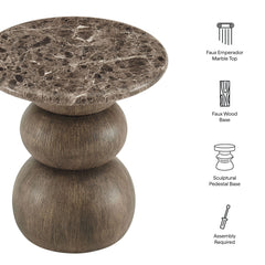 Pietra Dark Emperador Marble Indoor Outdoor Patio Round Side Table - Ornate Home