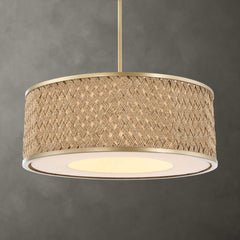 Pinchot Gold 4 Light Rattan Drum Pendant - Ornate Home