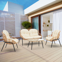 Pine 4-Piece Patio Conversation Set in Cream - Ornate Home